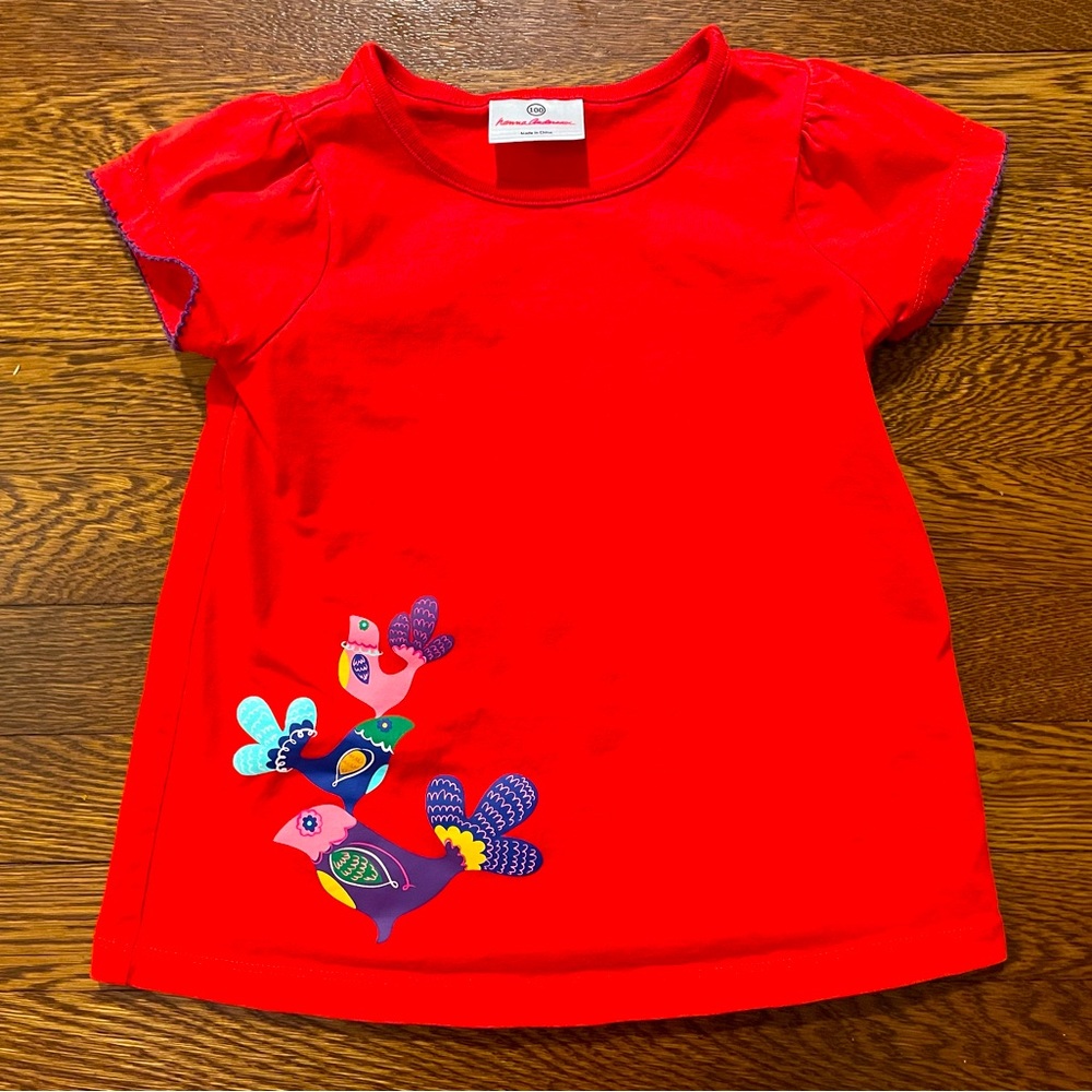 Hanna Andersson Short Sleeve Cotton Red Bird Tee Shirt Size 100 cm or 4